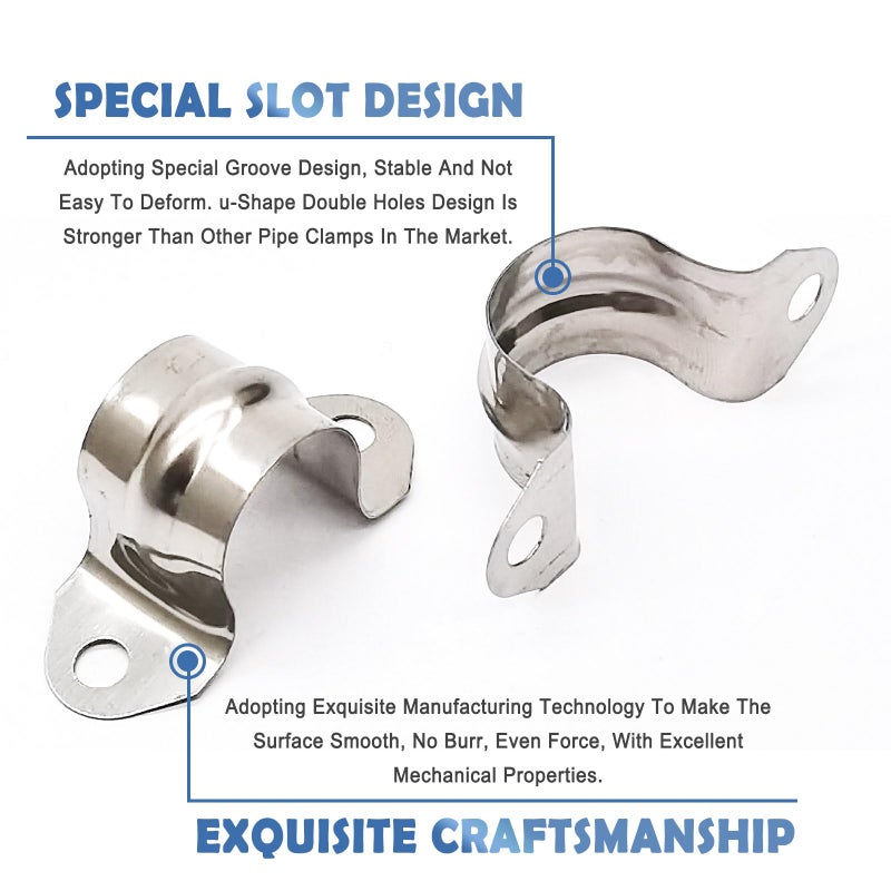 NGe 1/2inch Rigid Pipe Strap Clamp, Two Hole Strap,U Bracket Tube Clip, Stainless Steel Heavy Duty Pipe Fasten Holder, 50Pcs (20mm) - Image 5